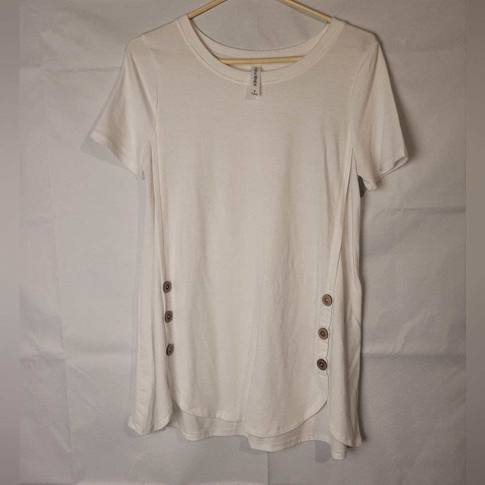 Zenana Premium Womens Shirt Top Blouse Size L Ivory color Buttons Accents